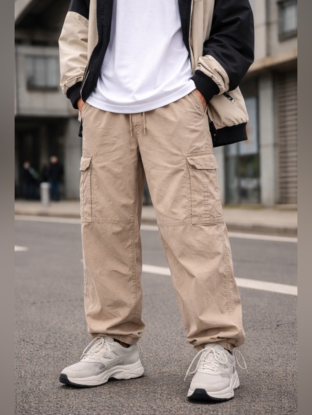 Garage Unisex Cargo Pants Beige Size‎ S Elastic Waist Drawstring Pockets